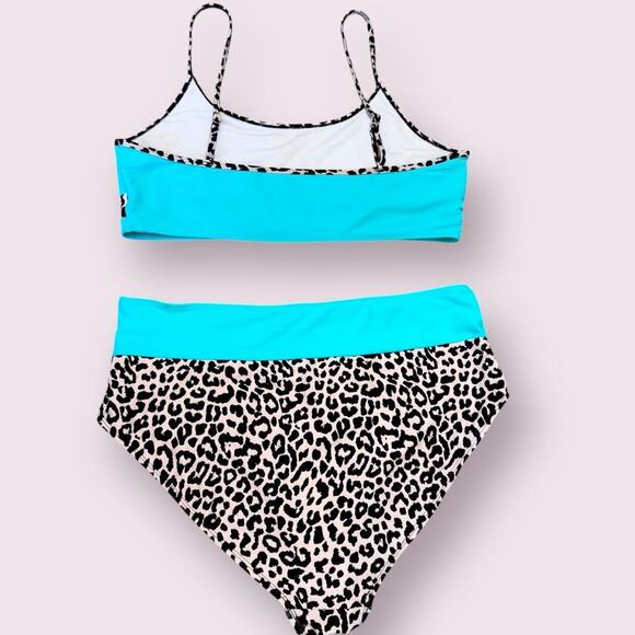 Swimsuit 2 Piece Bikini High Waist Unpadded Plus Size 3XL Animal Pint Colorblock - Picture 2 of 11